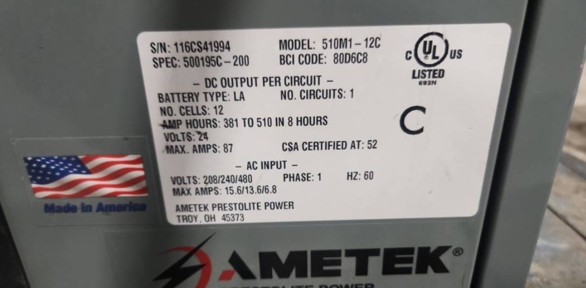 Ametek Battery-Mate 80 Multi AC Input 24 Volt Electric Forklift Battery Charger. - Image 5 of 5