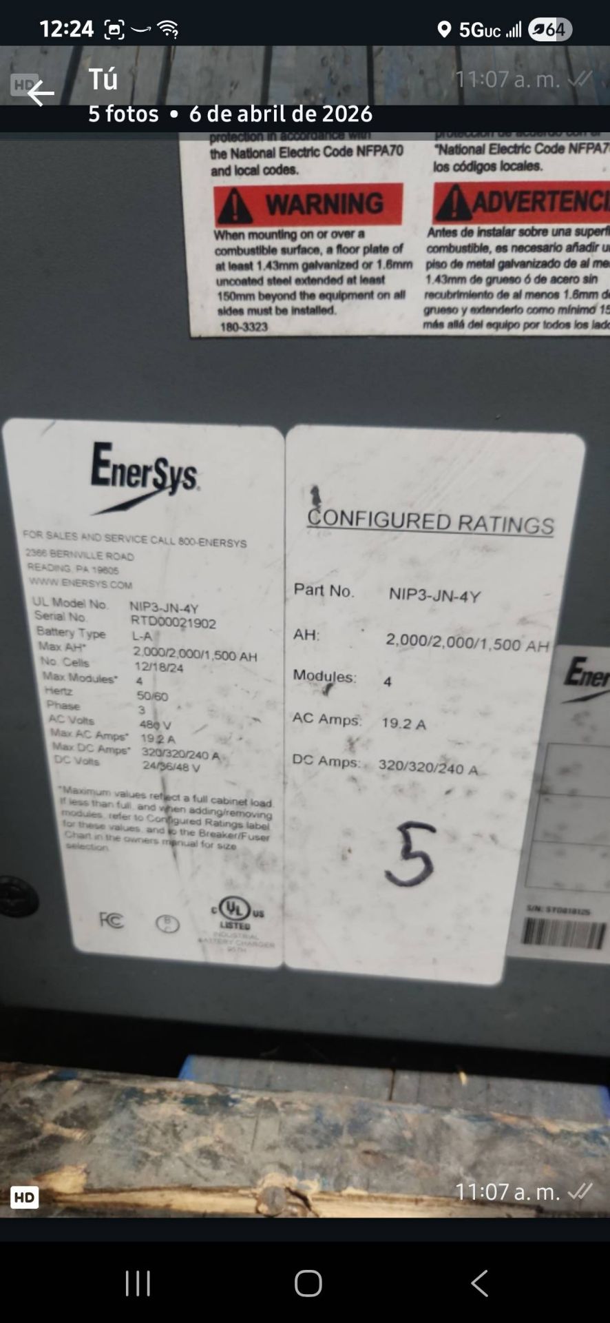 EnerSys Multi 24/36/48 Volt Electric Forklift Battery Charger. - Image 5 of 5