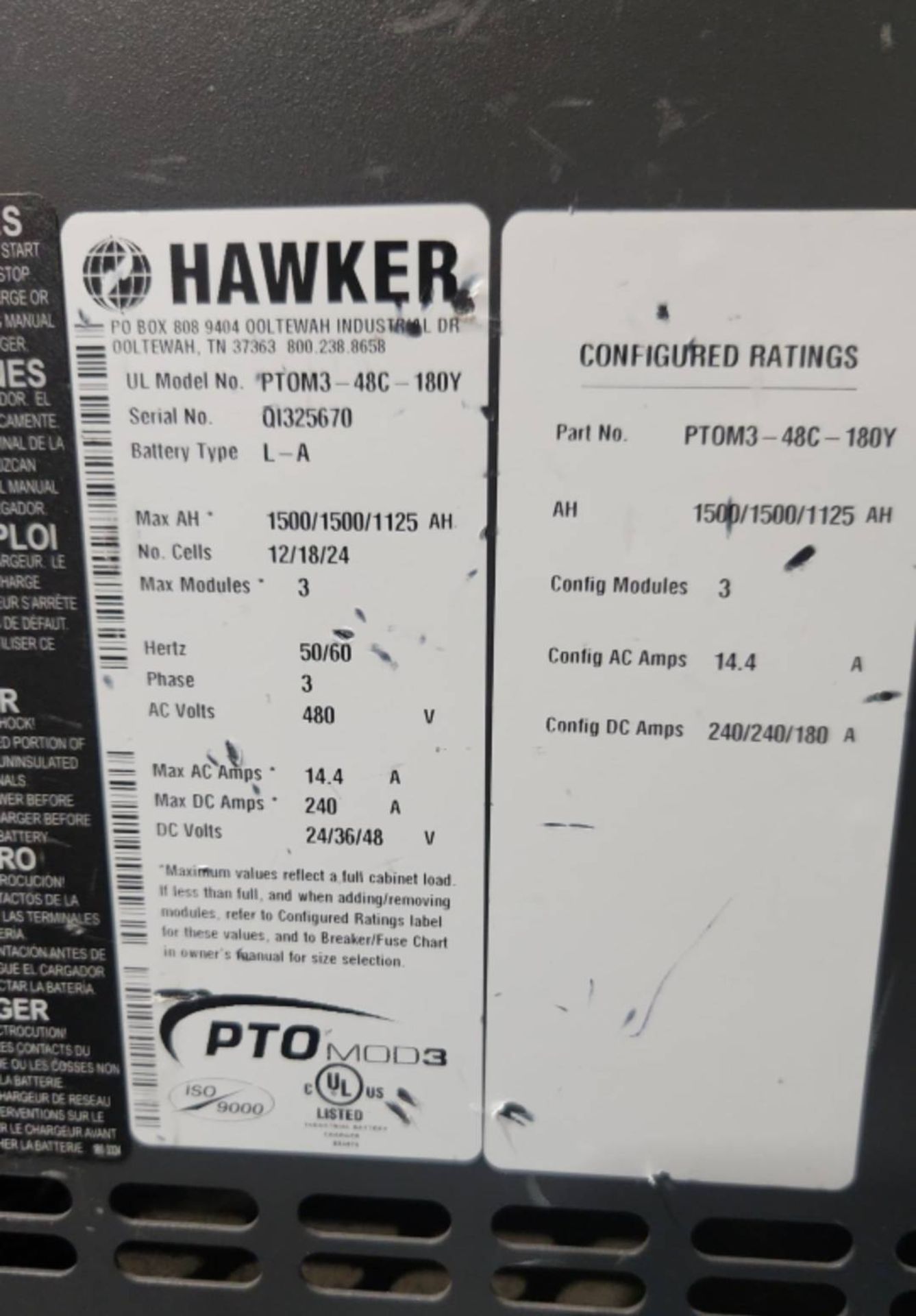 Hawker PTO Mod3 Model: PTOM3-48C-180Y 24/36/48 Volt Forklift Battery Charger. - Image 5 of 5