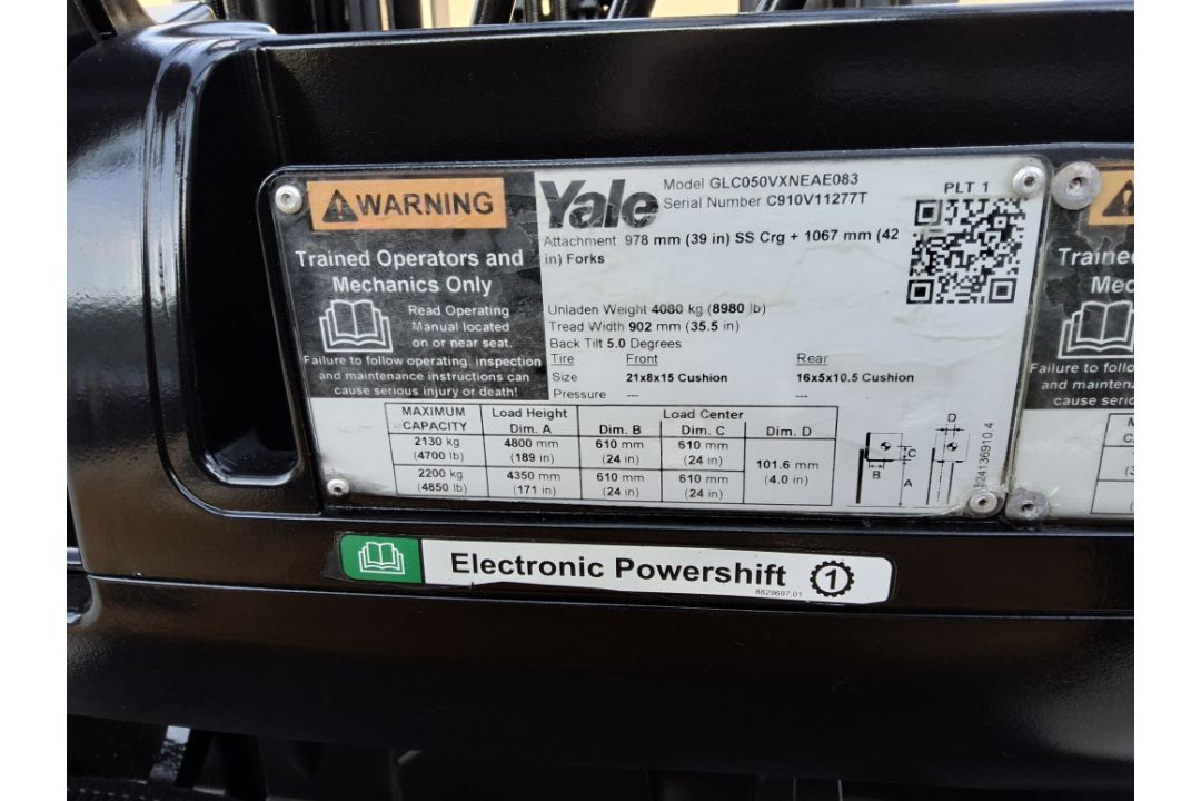 Yale Model GLC050VXN 5,000lb Capacity Cushion Tire LP Powered Forklift. - Image 6 of 8