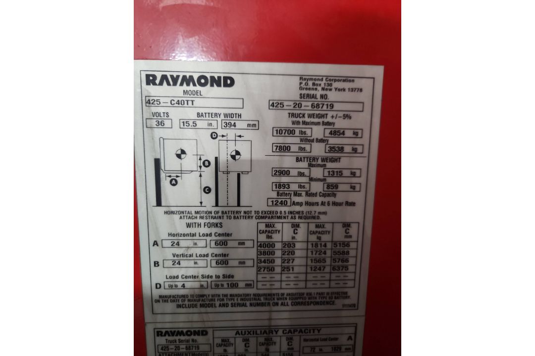 Raymond Model: 425-C30TT 3,000lb Stand Up Counterbalance Electric Forklift. Hours: 3,125 - Image 5 of 7