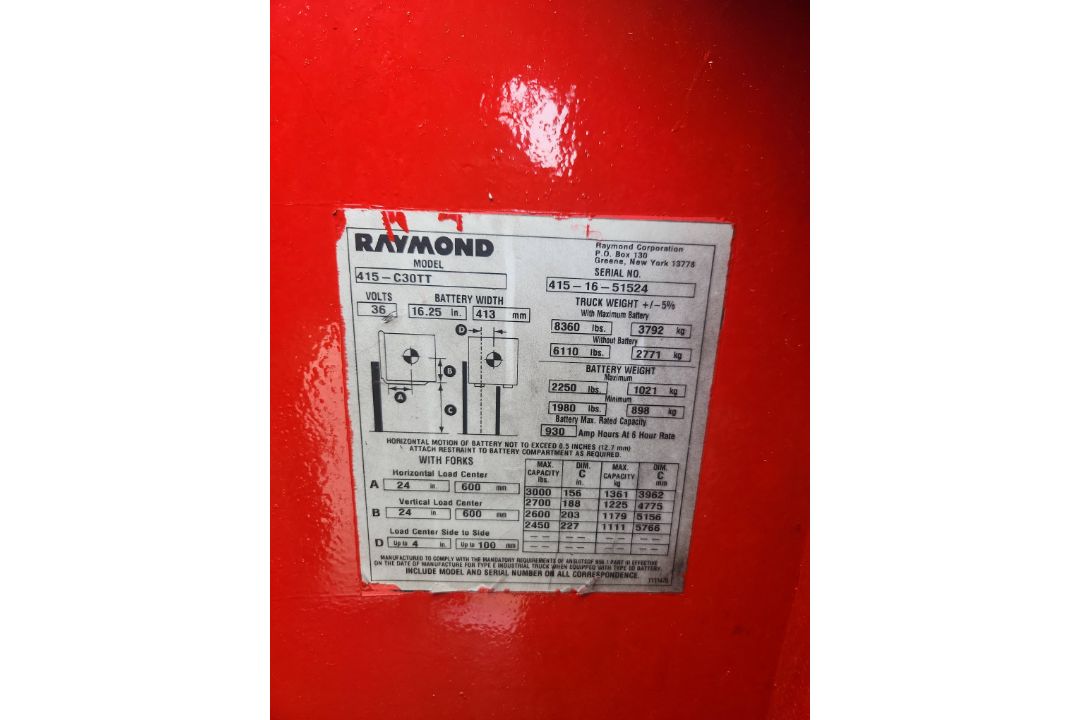 2016 Raymond Model: 415-C30TT 3,000LB Stand Up Counterbalance Electric Forklift. - Image 4 of 7