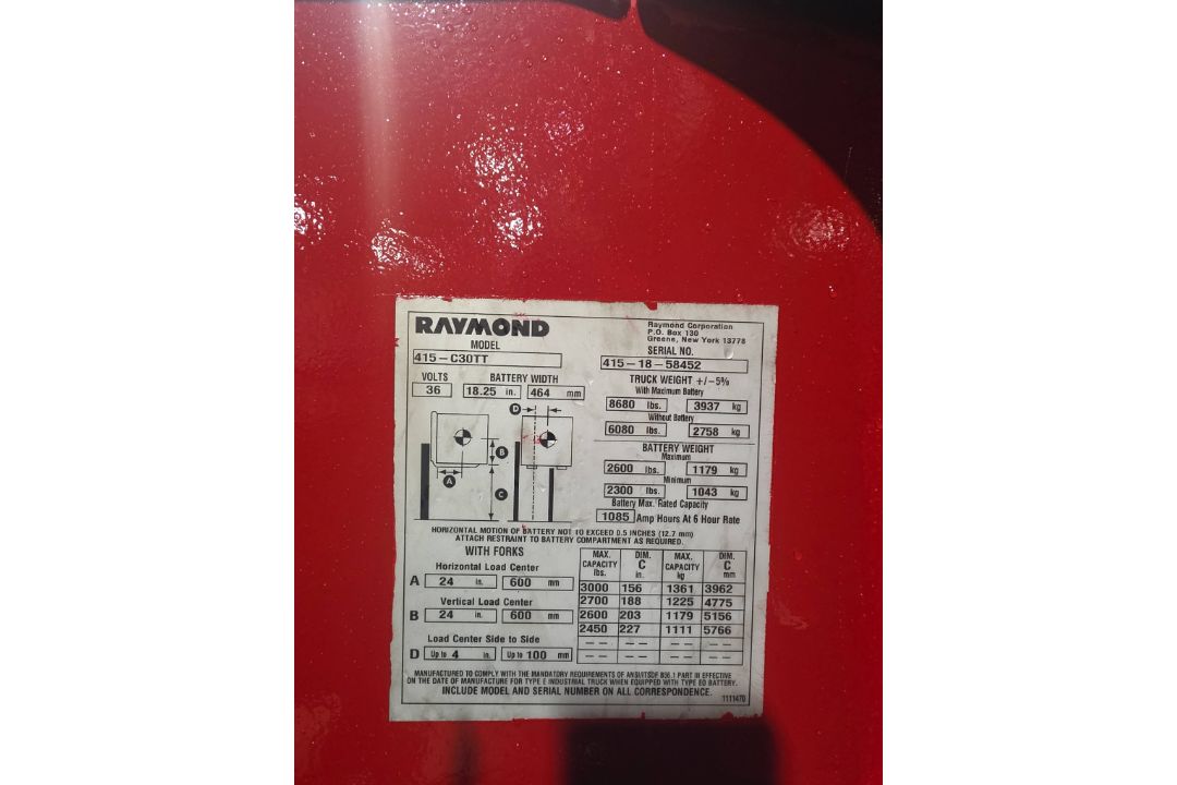 2018 Raymond Model: 415-C30TT 3,000LB Stand Up Counterbalance Electric Forklift - Image 4 of 7