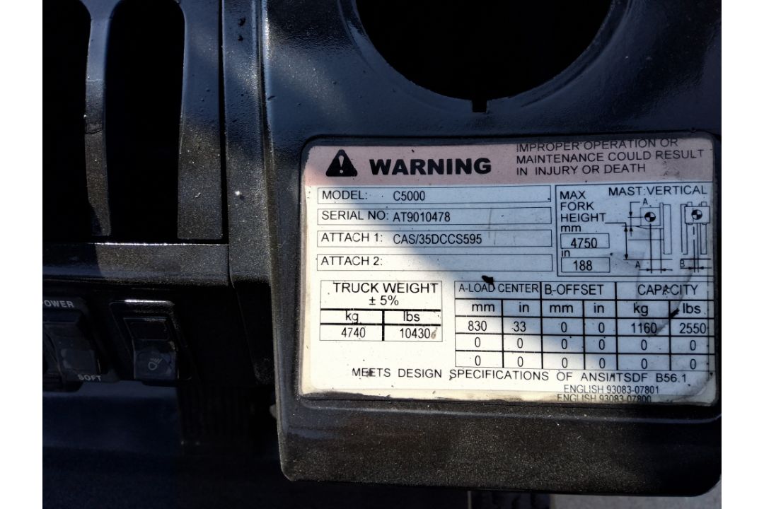 CAT Model: C5000 5,000lb Capacity Cushion Tire LP Powered Forklift. - Image 7 of 9