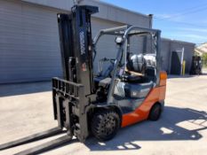 2018 Toyota Model: 8FGCU32 6,500lb Capacity Cushion Tire LP Powered Forklift. Hours: 9,312