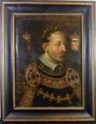 "Karl V", Ölgemälde, ohne Signatur, betitelt: Karl V, Kaiser des Heiligen