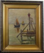 wohl SCHOUTEN, "Segelboote auf dem Fluss", Öl/L, u. li. unleserlich sig.,