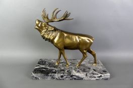 "Röhrender Hirsch", Bronze, auf rechteckiger Marmorplatte
