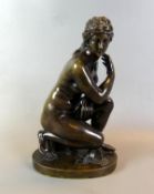 Bronze-Skulptur, "Knieende Dame", ohne Signatur, auf Muschel sitzend,