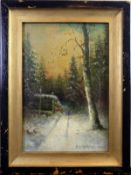 P. SCHWARZ, "Waldweg im Winter", Öl/Hartfaserplatte, u. re. sig., dat. 1993,