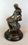 PISCES, "Sitzende junge Frau", Bronze, auf rundem Sockel, sig. Pisces,