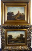 2 Ölgemälde/Holz von PASTOR, "Burgruine", "Bach mit Brücke", je u. li. sig.,