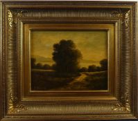 "Landschaft mit Bäumen", Öl/Sperrholz, u. li. unleserlich sig., ca. 24 x 30,