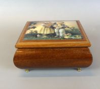 Spieluhr, M. J. Hummel, nummeriert, Holzbox, H. ca. 6,5, B. 13, T. 12 cm,
