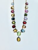 Antique C.1910 18ct Yellow Gold Multigem Necklace with Tourmaline, Iolite, Sapphire, Spinel, Quartz