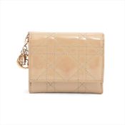 Dior Lady Cannage Lotus Wallet Powder Beige Patent Calfskin