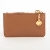 Bvlgari Grained Calfskin Tan Leather Zipped Coin Pouch Gold Plated Hardware