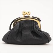 Miu Miu Black Nappa Leather Kiss Lock Coin Purse with Braided Strap