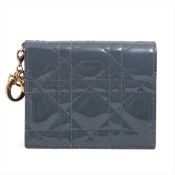 Christian Dior Blue Patent Leather 'Lady Dior' Cannage Compact Wallet