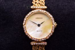 Longines Ladies18k Yellow Gold Factory Diamond Set Mother Of Pearl Dial Dress Watch