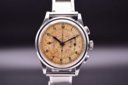 Omega Pre-Moonwatch Calibre 33.3 Chronograph Tropical Dial Highly Important Rare Men's Wristwatch c.