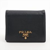 Prada Black Leather Compact Wallet (Model 1MV204) – Full Set