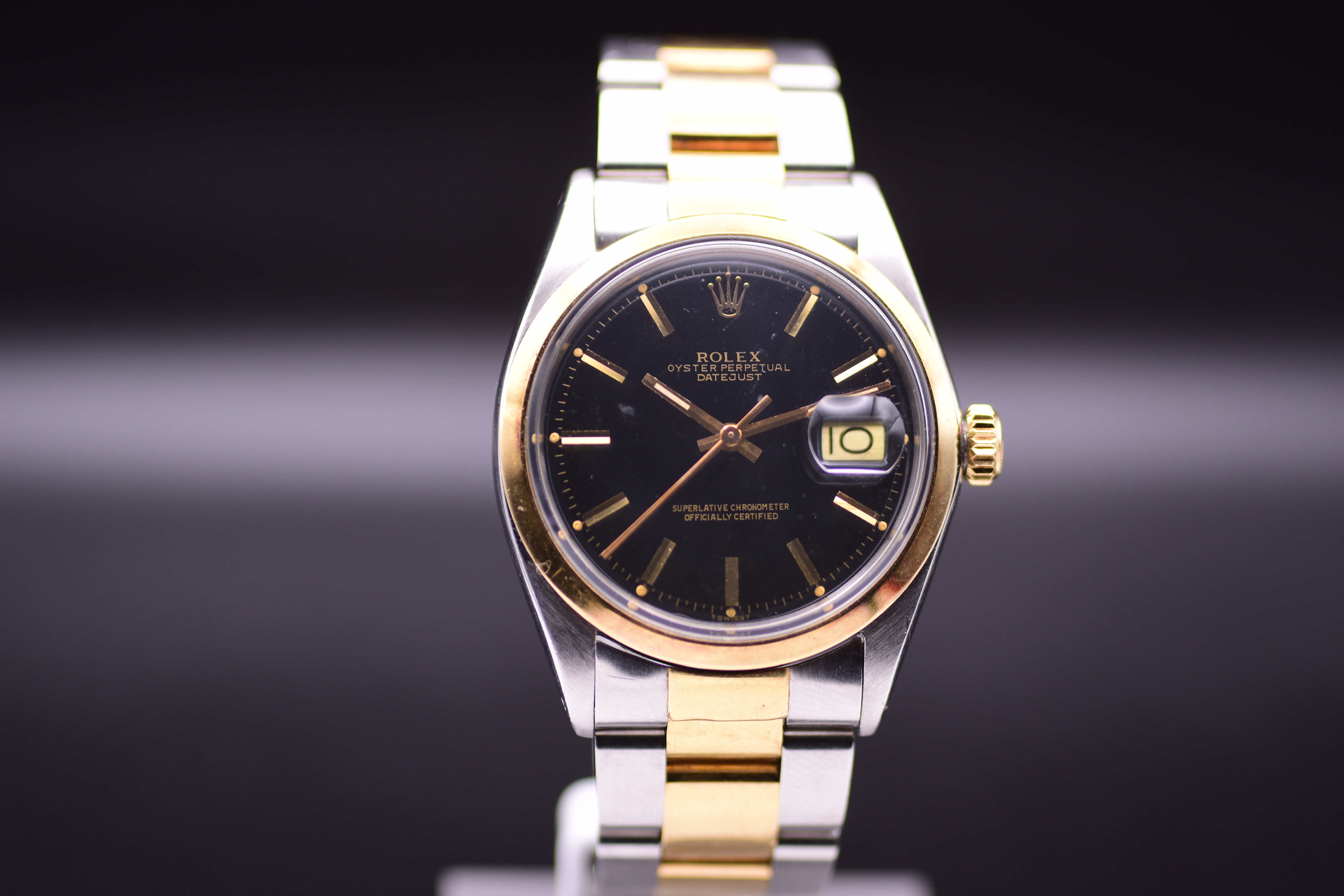 Rolex Oyster Perpetual Datejust 1600 Stainless Steel 18k Gold Wristwatch 1963 Black Dial With Papers - Image 2 of 10