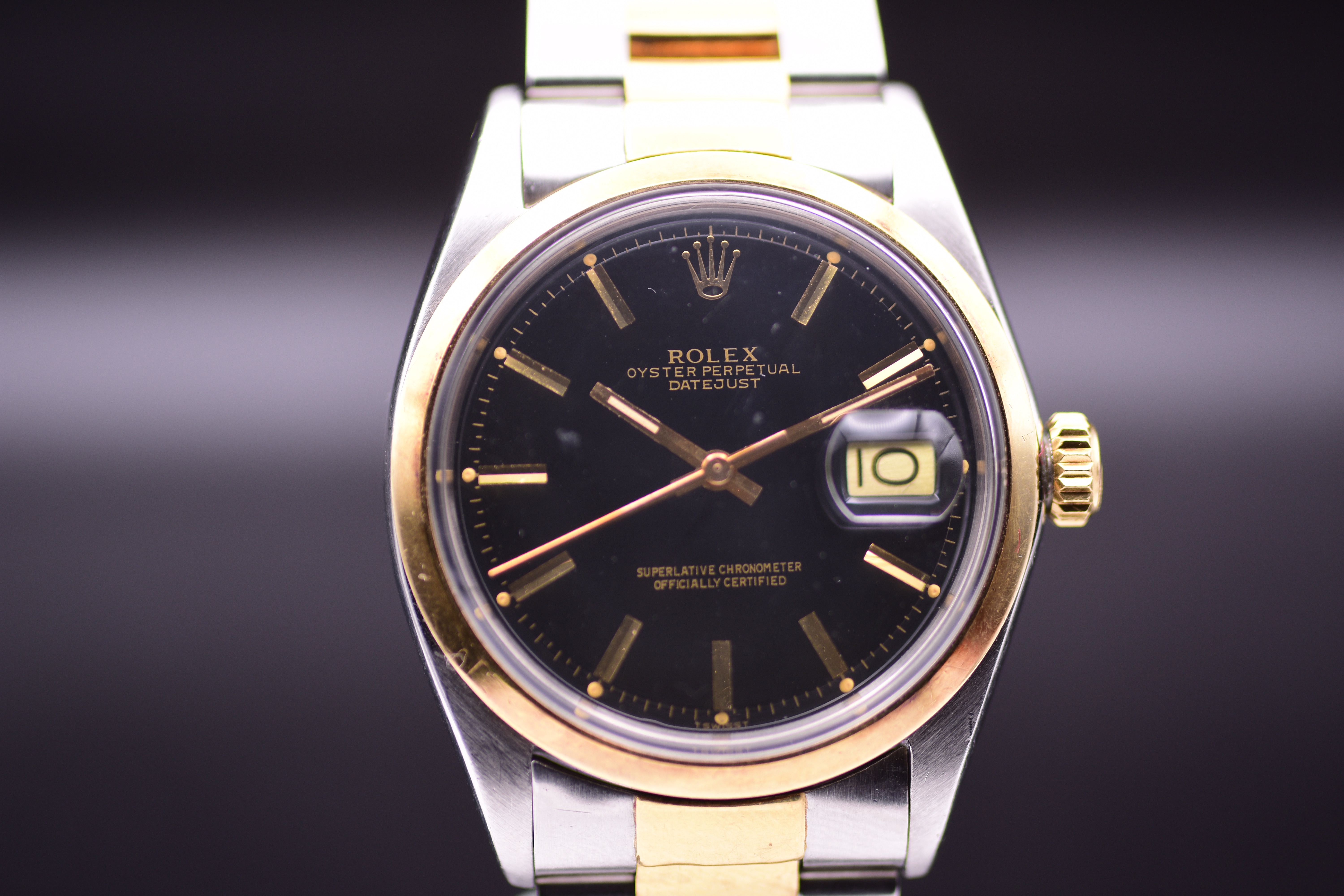 Rolex Oyster Perpetual Datejust 1600 Stainless Steel 18k Gold Wristwatch 1963 Black Dial With Papers
