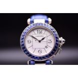 Cartier 18k White Gold Sapphire Pasha de Cartier Wristwatch, Ref. 2398 c.2000