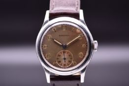 Longines Tropical Dial Dress Watch Stainless Steel Calatrava Manual Wind Wristwatch, c.1940.
