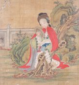 ANONYMOUS (19TH CENTURY) Young lady with mirror on a terrace