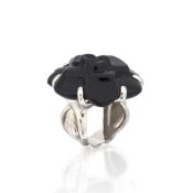 CHANEL: ONYX 'CAMELIA' RING