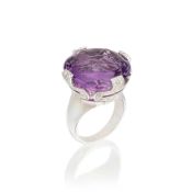 BULGARI: AMETHYST AND DIAMOND 'PARENTESI' RING