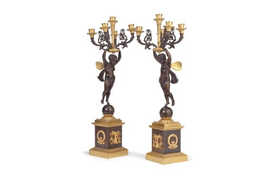 A pair of late 19th century French gilt and patinated bronze figural ...