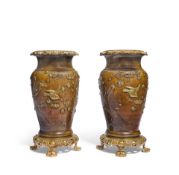A pair of late 19th century French gilt bronze mounted Japanese patinated bronze vases Originall...