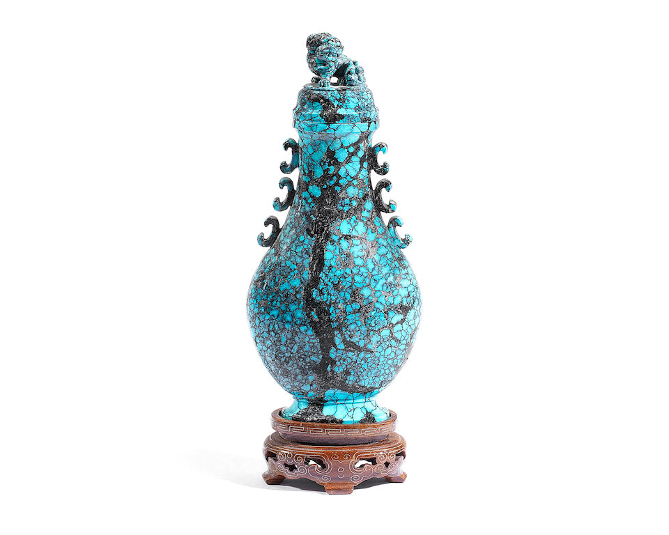 A Chinese carved turquoise matrix vase and cover Late Qing, possibly ...