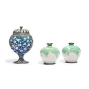 A pair of Japanese wireless cloisonné miniature vases together with a Japanese white metal ...