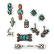 Nine Southwest silver jewelry items