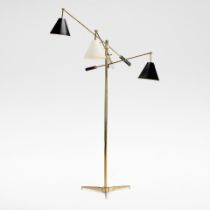 Angelo Lelii 'Triennale' three-armed adjustable floor lamp, model no. 12128s, designed 1947, pro...