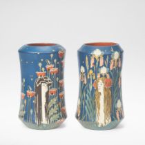 Hans Christiansen for Villeroy and Boch 'Der Tag' and 'Der Nacht', pair of vases, circa 1898
