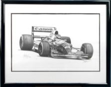 'Nigel Mansell - Red 5', a limited edition print after Alan Stammers, signed by Mansell,
