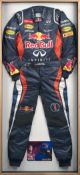 A pair of signed Sebastian Vettel Red Bull Racing F1 promotional overalls, by Alpinestars,