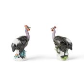 Deux pintades en porcelaine de Meissen, vers 1745 Two Meissen models of guinea fowl, circa 1745