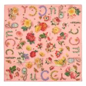 GUCCI: PINK FLORAL PRINT SCARF 90cm