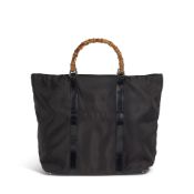 GUCCI: BLACK NYLON BAMBOO TOTE Late 1990'S/Early 2000'S