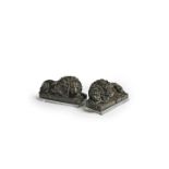 A pair of Grand Tour serpentine marble recumbent lions, after Antonio Canova, 18th century, leng...