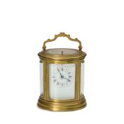 Gilt Brass Oval Cylinder Carriage Clock, France, 19th/20th century,