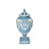 Wedgwood Solid Light Blue Jasper Potpourri Vase and Covers, England, 19th century,