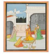 A princess adorned by her attendants on a palace terrace Pahari, Kangra, circa 1840-50
