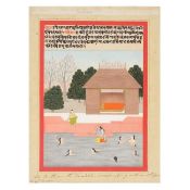A painting from a Baramasa series, representing the tenth month, Vaisakh, and depicting Krishna ...